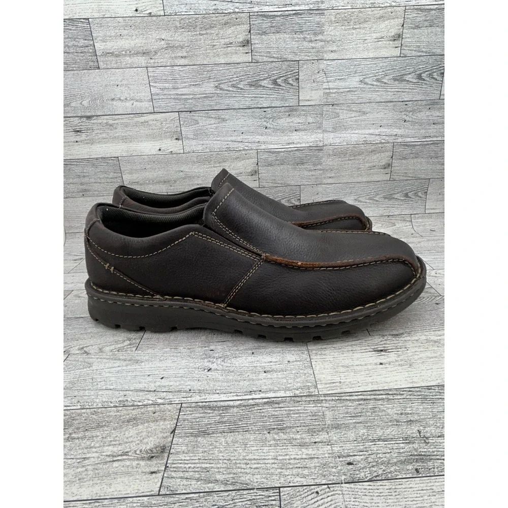 Clarks Mens Size‎ 12 W Brown Leather Slip On Soft Cushion Comfort Loafer Shoes